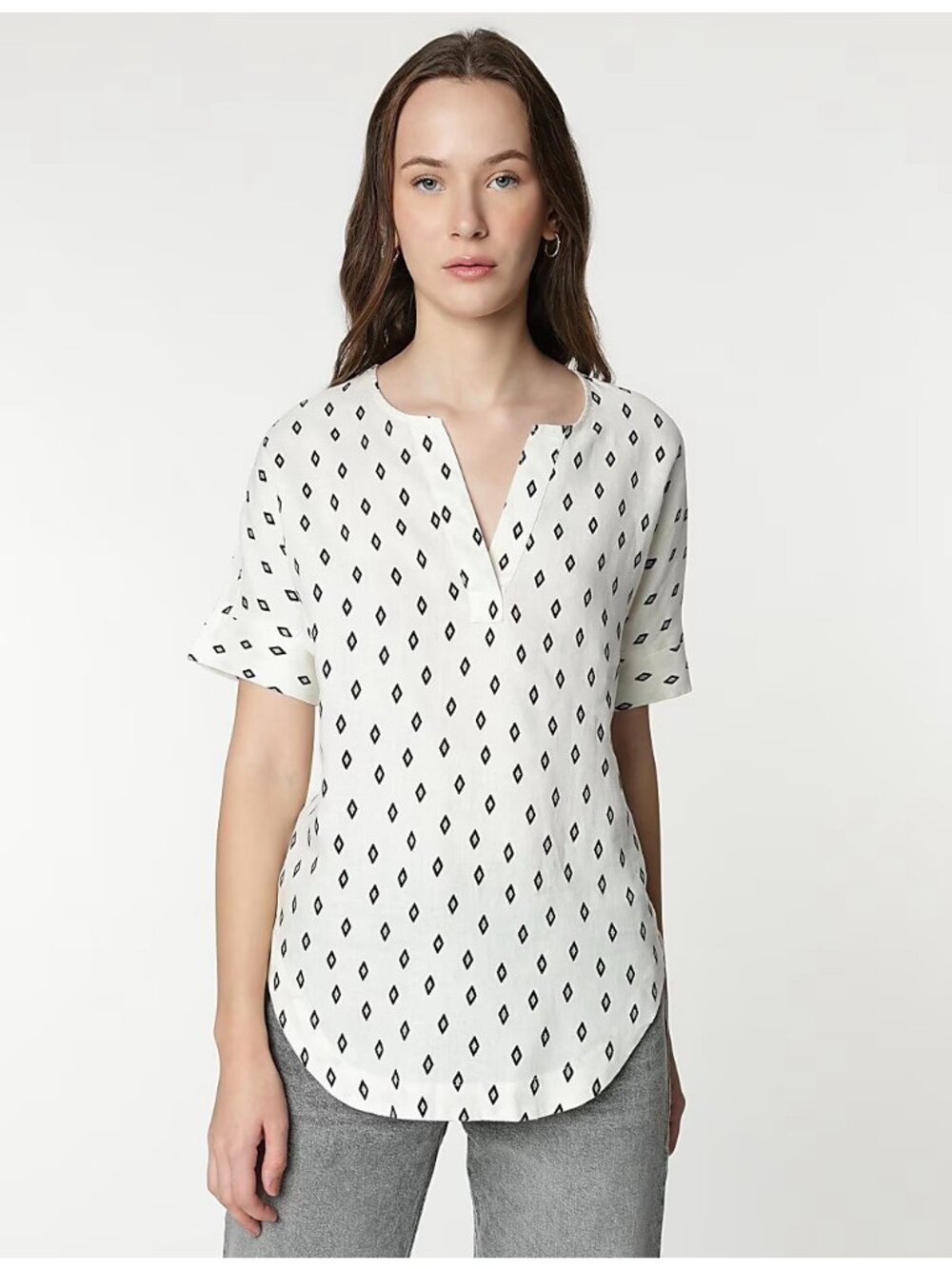 Marks & Spencer Pure Linen Geometric Print Half Sleeves Short Sleeve Shirt XL‎